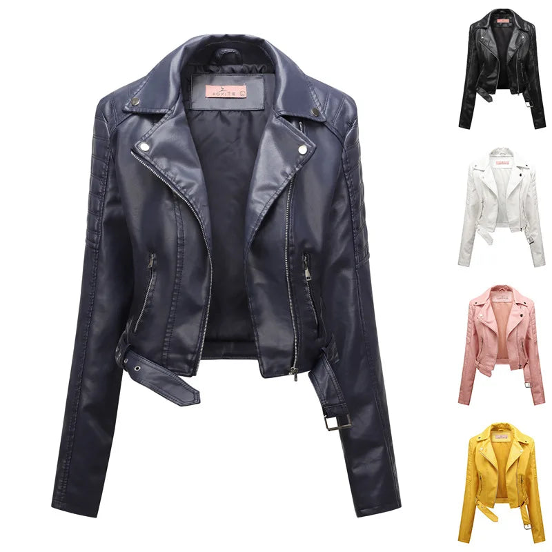 KTX-881619 Women's PU Leather Jacket With Long Sleeves Short Motorcycle Suit Puffer Style Fashionable Jacket Jacket Custom