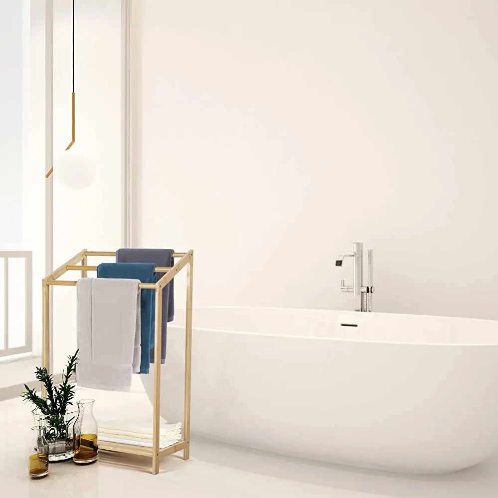 KTX-809363 Natural Bamboo Free Standing Towel Rack for Bathrooms and Toilets