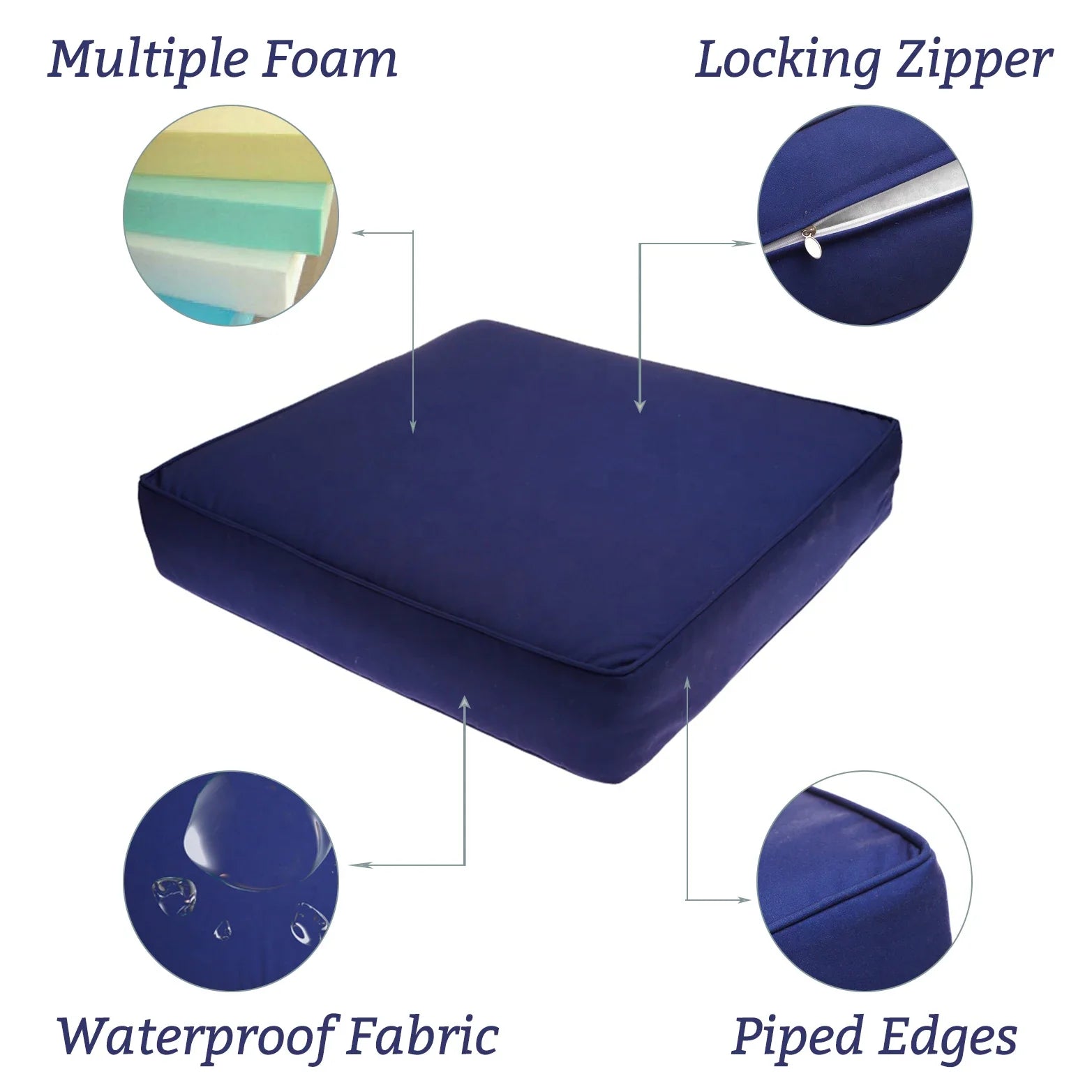 KTX-266899 Water-Resistant Tufted Square Outdoor Chair Cushions with Straps for Highback and Office Chairs