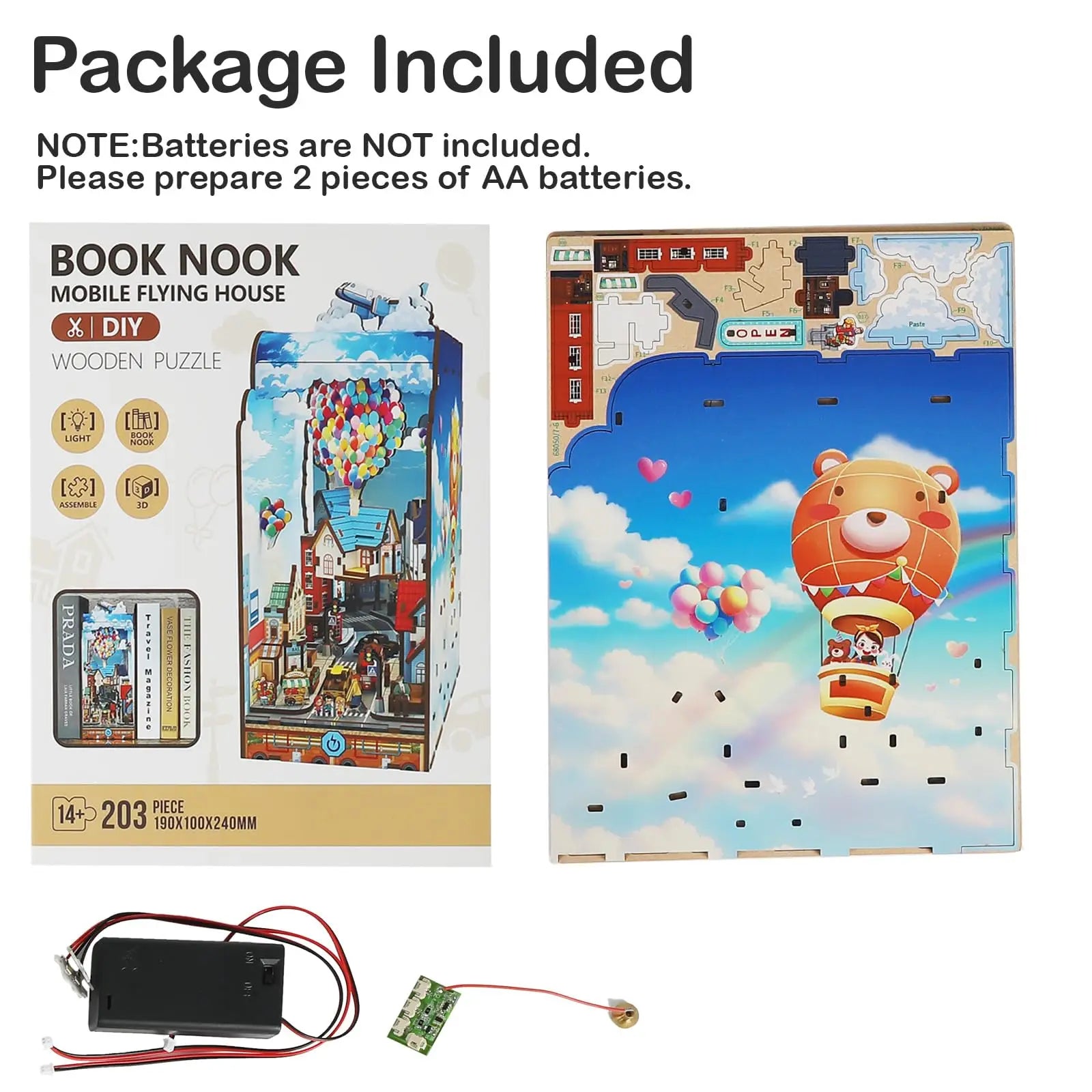 KTX-462675 3D Puzzle DIY Book Nook Kit with LED Light for Children and Educational Play