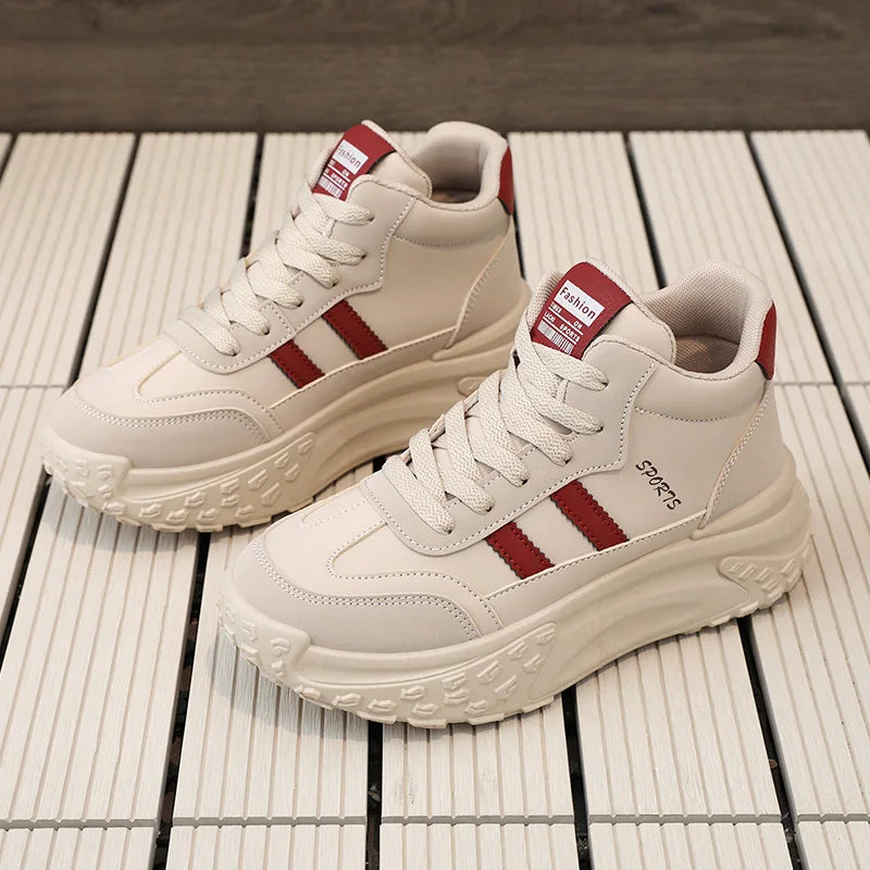 KTX-802579 XF6228 New Simple Autumn Women's Shoes Round Toe Thick Sole Elevated Board Shoes Shock Absorbing Lightweight Sports Shoes