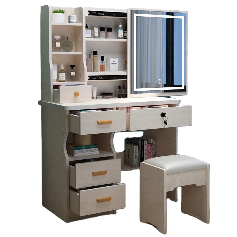 KTX-399635 Elegant MDF Vanity Set with Stool and Mirror for Bedroom Furniture
