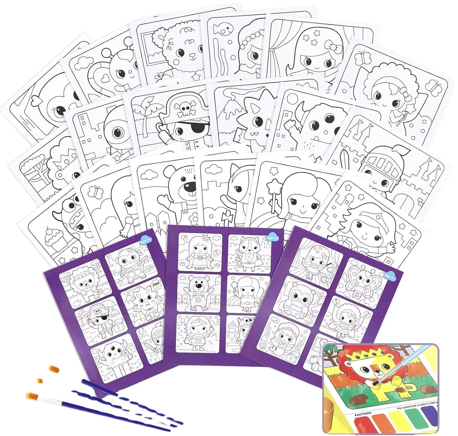 KTX-780755 Portable Art Supplies Kit for Kids with Colouring Book and Brush Set