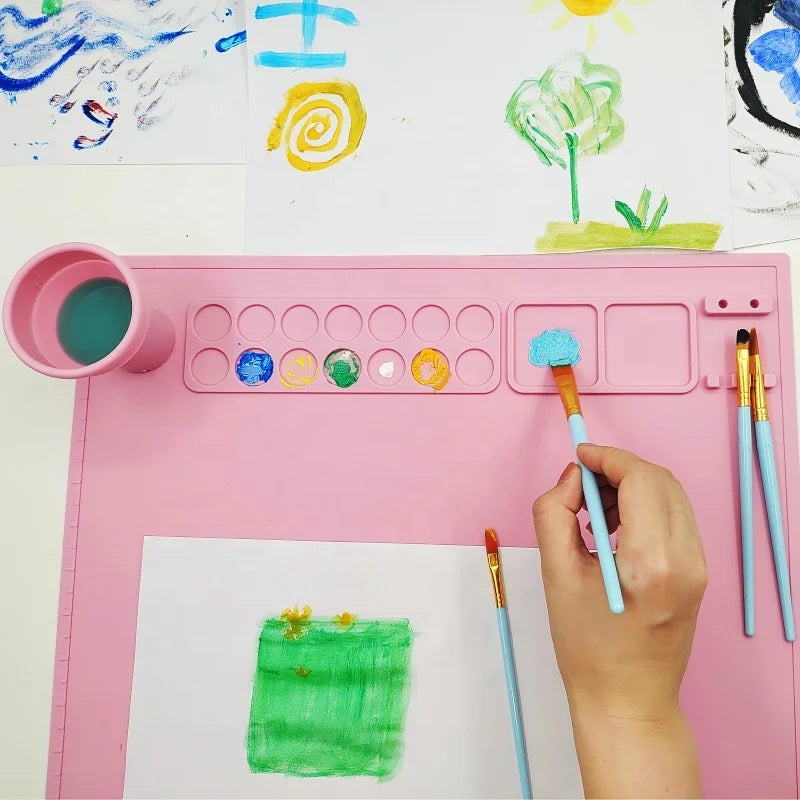 KTX-649683 Waterproof Silicone Drawing Mat for Kids - Foldable DIY Art Mat with Cup