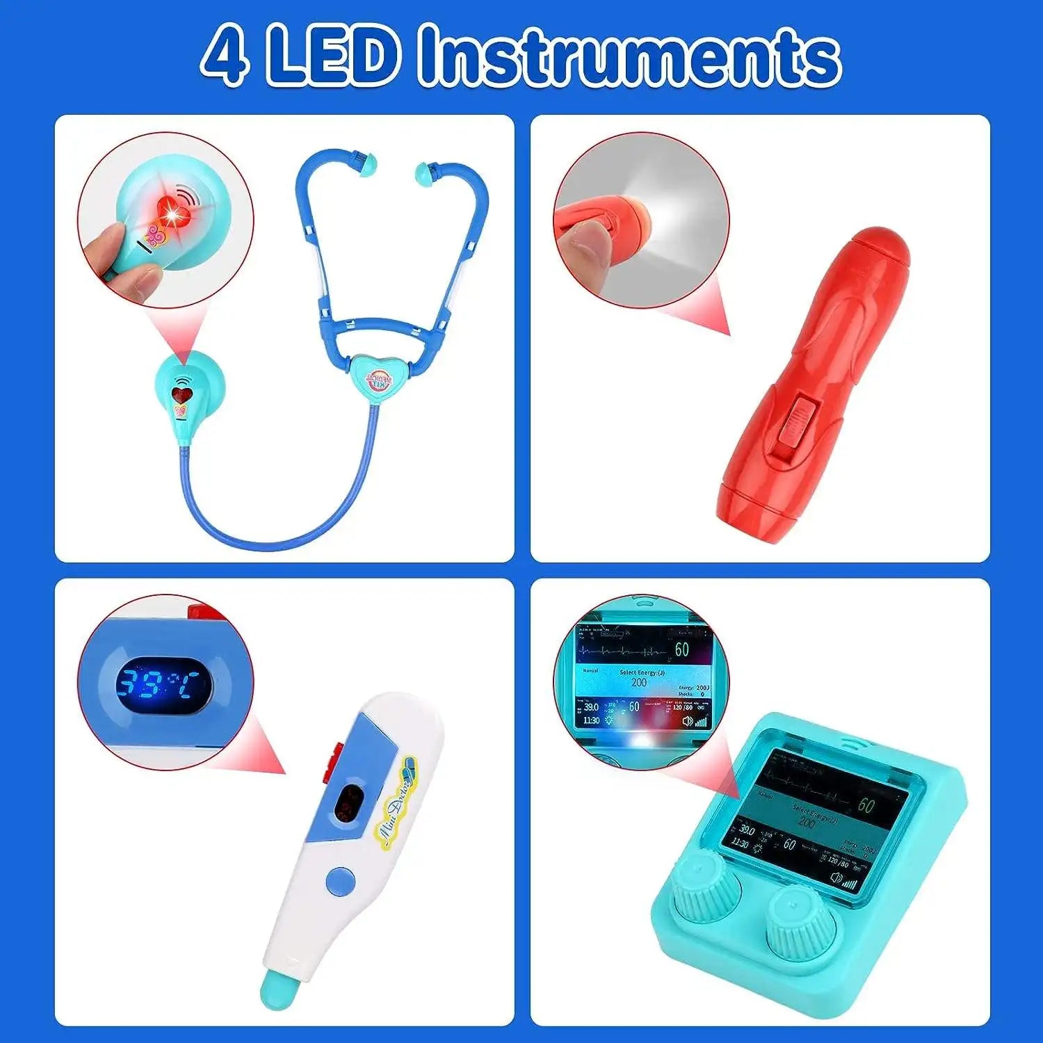 KTX-229843 Kids Doctor Play Set - Pretend Play Medical Trolley for Ages 2 to 13 Years - Plastic Components