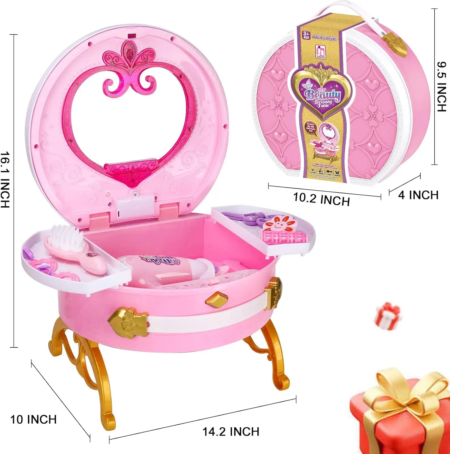 KTX-146195 Portable Princess Vanity Makeup Suitcase for Girls - Mini Dressing Table Playset