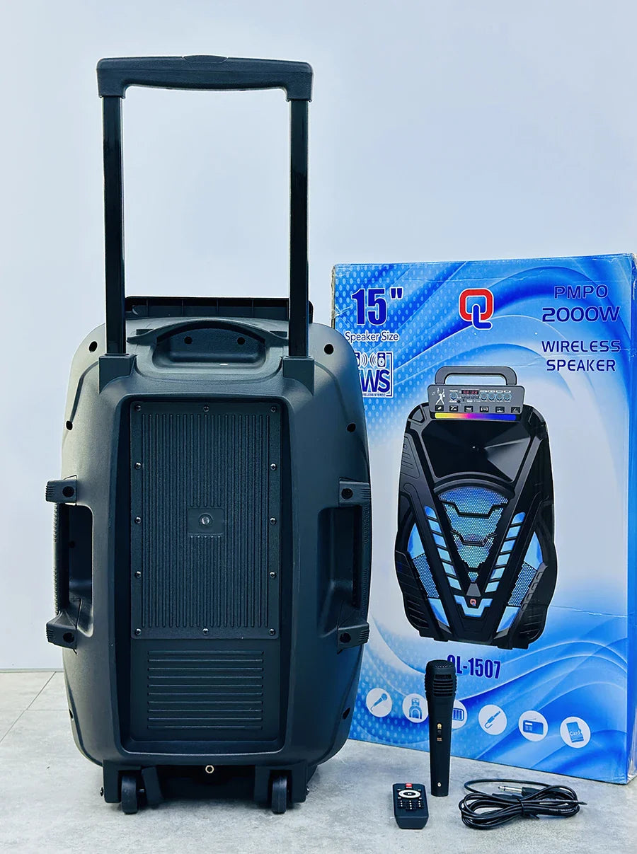 KTX-580563 15 Inch Portable Trolley Speaker with Wireless Sound and Subwoofer