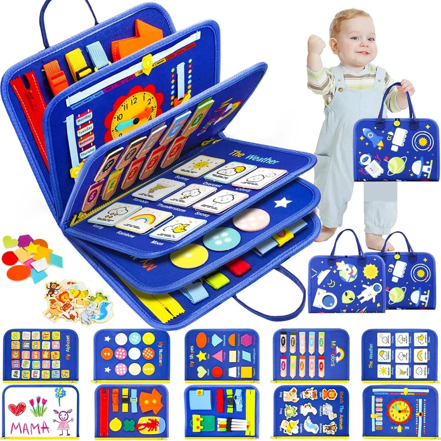 KTX-655443 Montessori Sensory Learning Busy Board for Toddlers Aged 1-3, Travel Activities Educational Toy