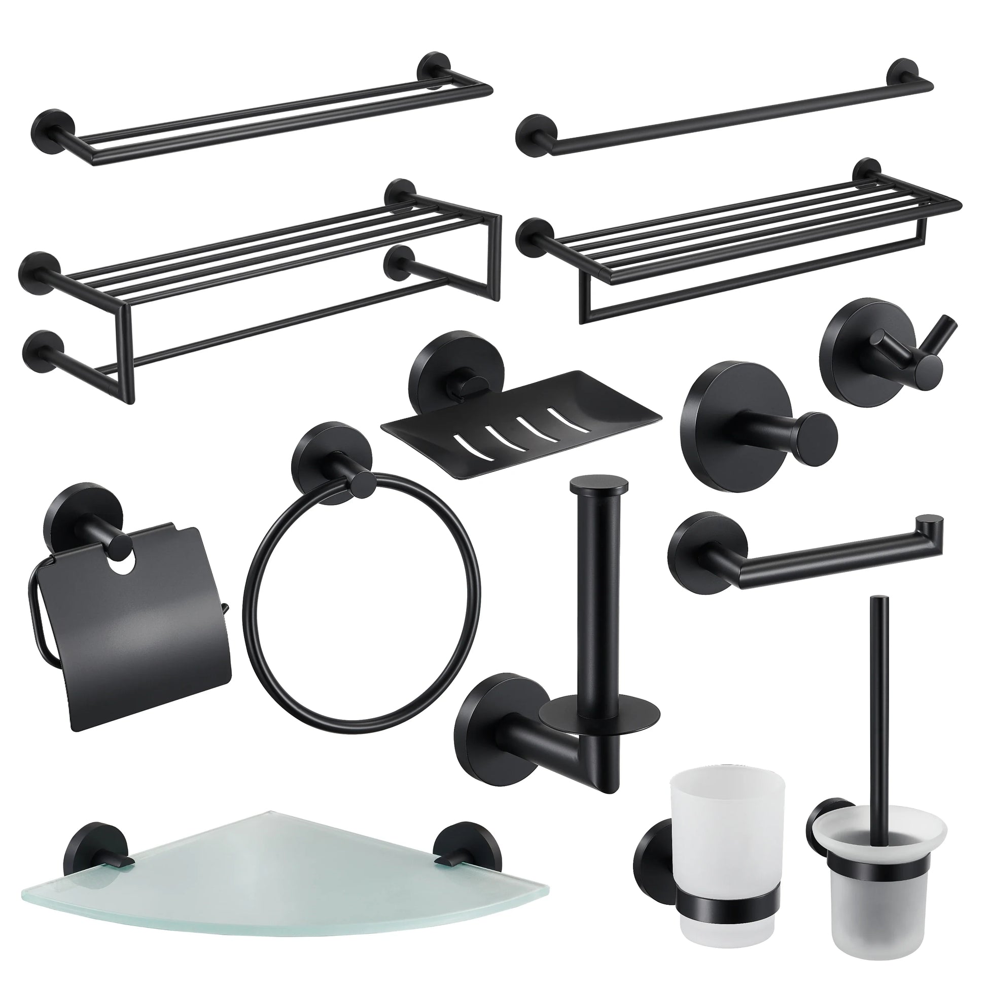 KTX-726867 Matte Black Stainless Steel 304 Bathroom Accessory Set with Towel Rack and Toilet Paper Holder