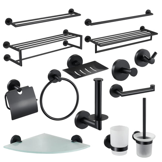 KTX-726867 Matte Black Stainless Steel 304 Bathroom Accessory Set with Towel Rack and Toilet Paper Holder