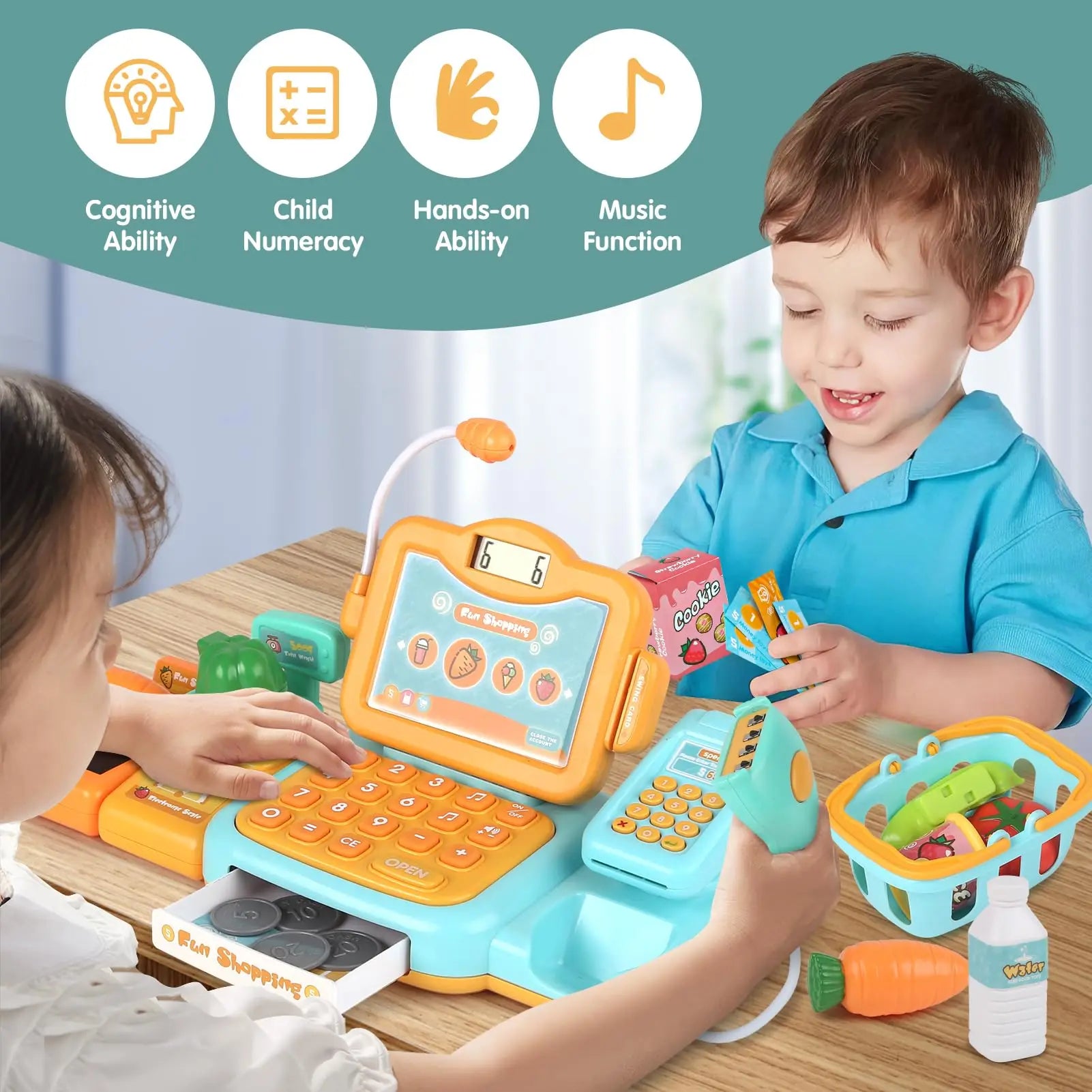 KTX-541715 Kids Cash Register Play Set with Scanner – Fun Supermarket Simulation Toy for Ages 2 to 13