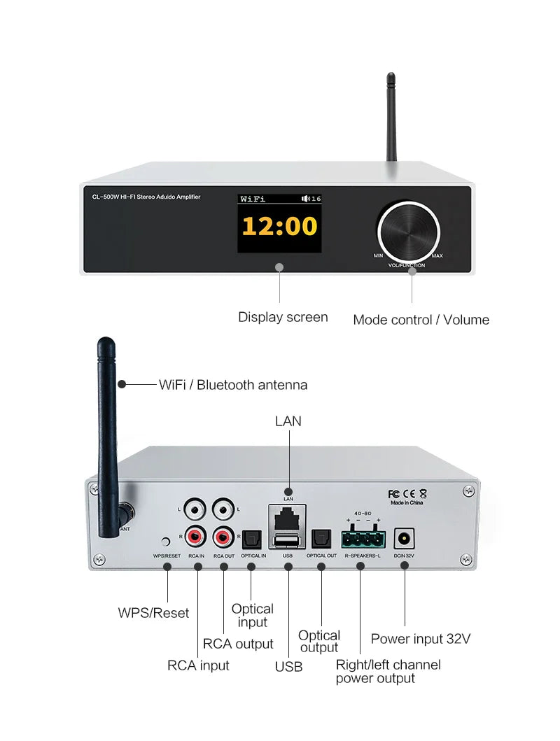 KTX-466963 Power Amplifier with Wifi and Bluetooth, Airplay 2.0, Class D DSP Technology for Home Audio System
