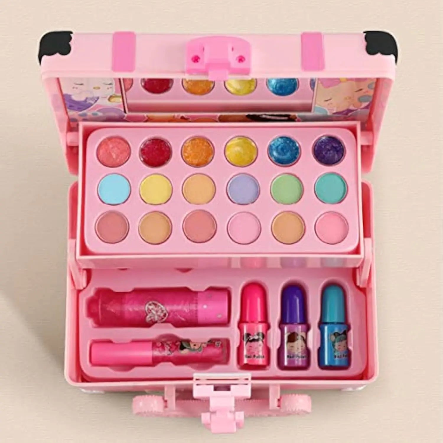 KTX-376723 Portable Makeup Kit for Kids with Real Cosmetics, Storage Case, Nail Art and Lipstick