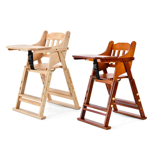 KTX-513747 Folding Wooden Highchair for Children - Adjustable Feeding Chair for Kids' Dining