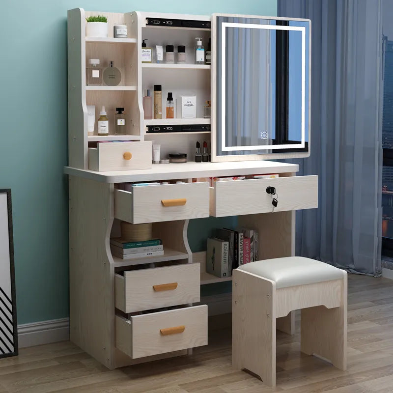 KTX-399635 Elegant MDF Vanity Set with Stool and Mirror for Bedroom Furniture