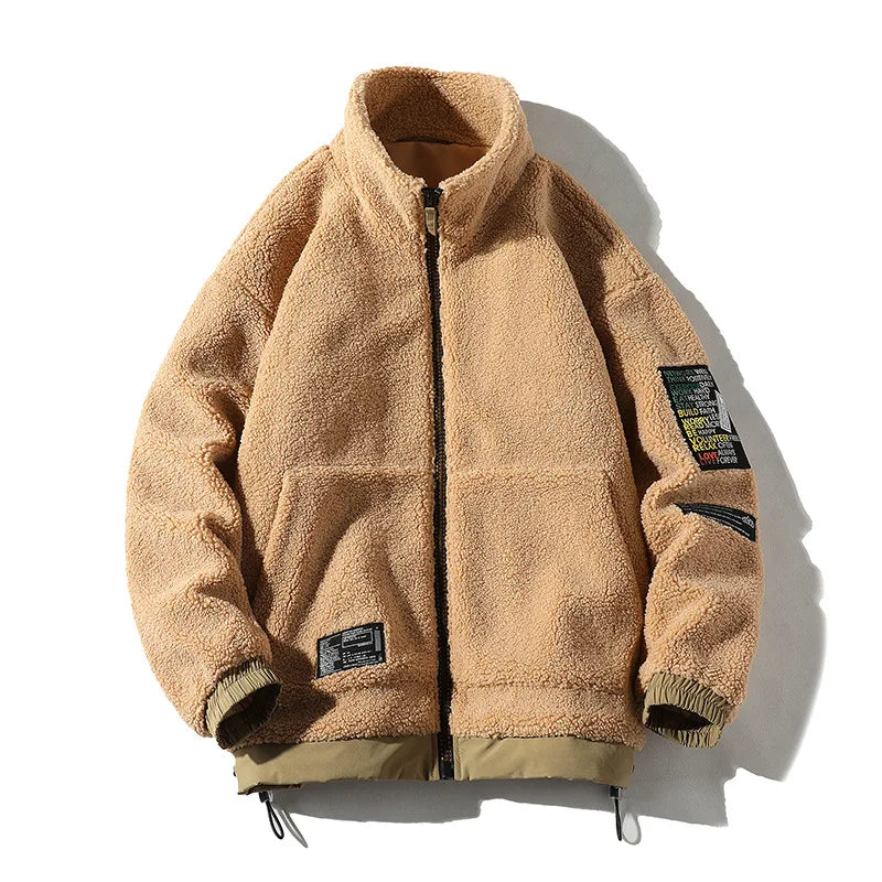 KTX-472595 Men's Casual Lamb Wool Cotton Coat Winter Blouson With Single Breasted Closure Loose and Warm Canvas Clothing