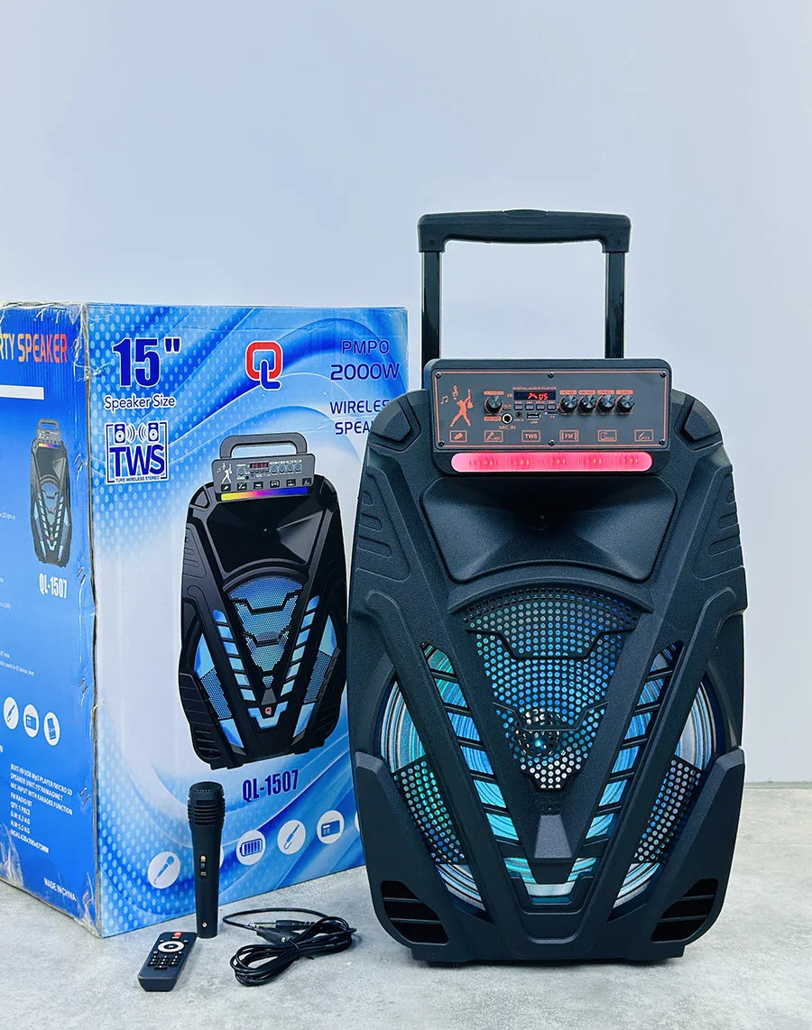 KTX-580563 15 Inch Portable Trolley Speaker with Wireless Sound and Subwoofer