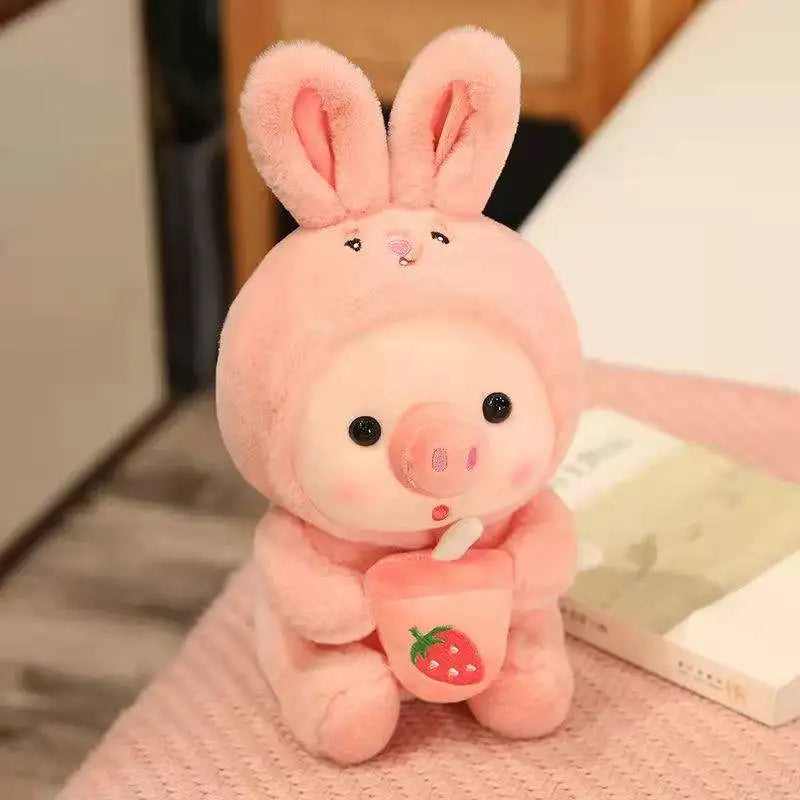 KTX-473811 Kawaii Pig Bubble Tea Plush Toy – Soft Sleeping Pillow Cushion for Kids and Adults