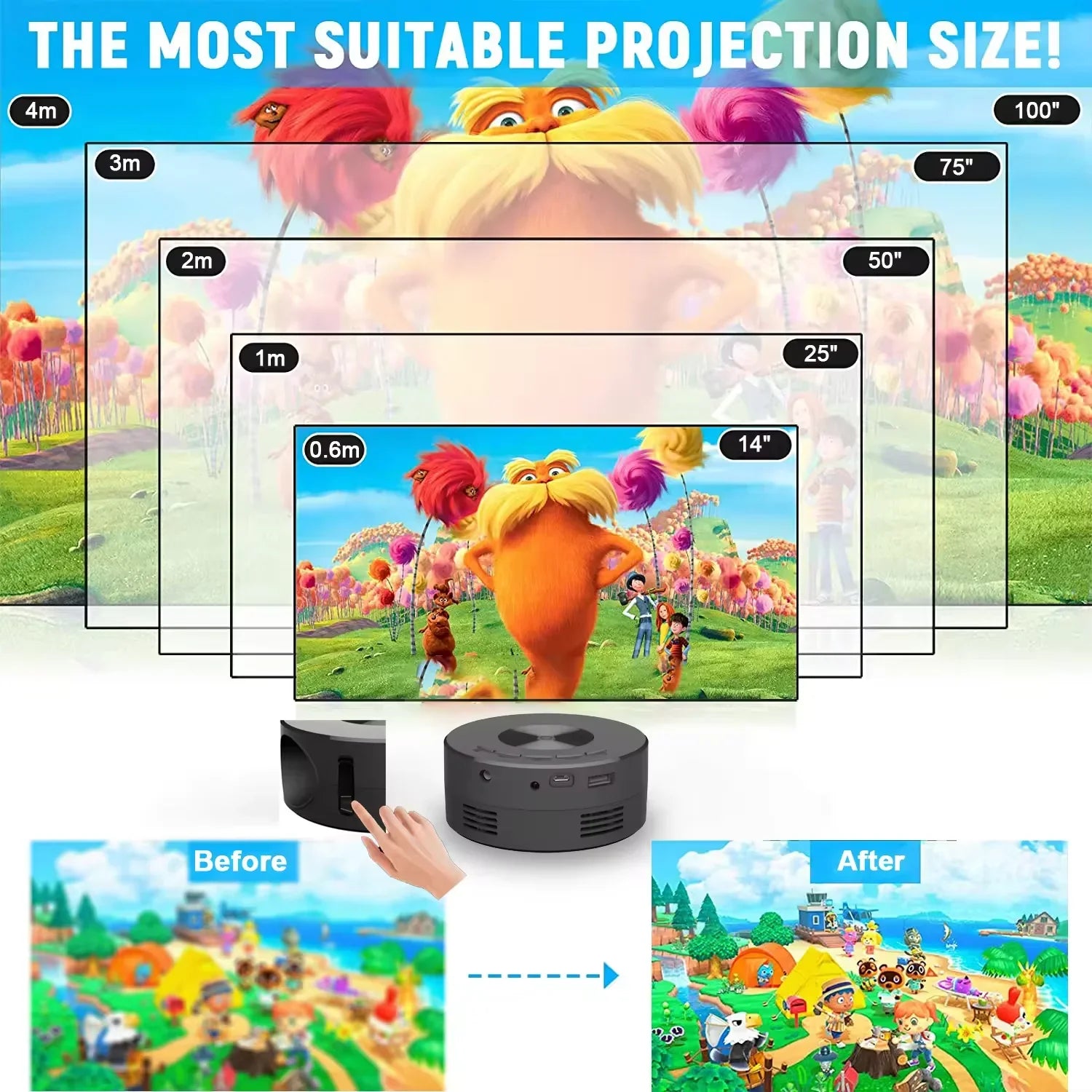KTX-861331 Portable Smart Projector Mini LCD Media Player for Home and Gaming