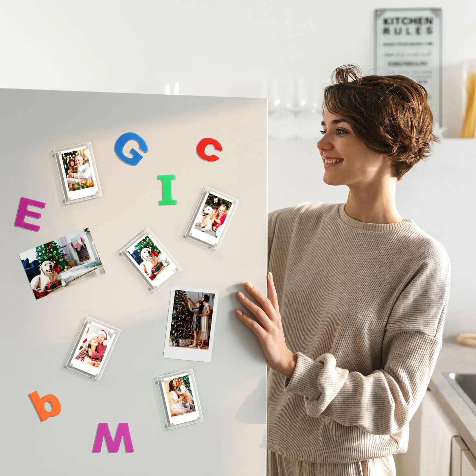KTX-506003 Double-Sided Magnetic Clear Acrylic Block Photo Frame for Polaroid Pictures