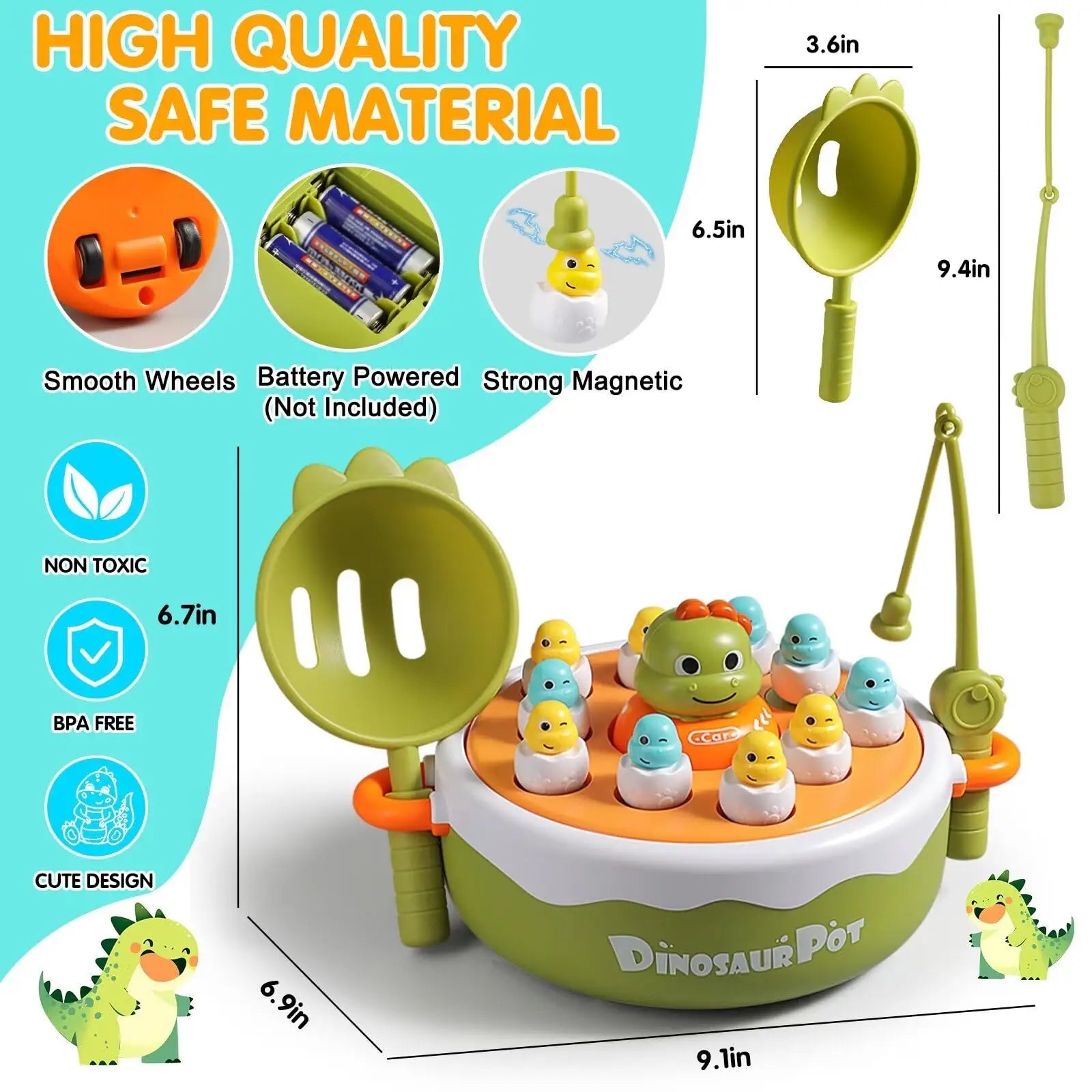 KTX-460371 Dinosaur 4 in 1 Pop Up Board Game for Kids - Electronic Musical Bouncing Turntable Fishing Fun