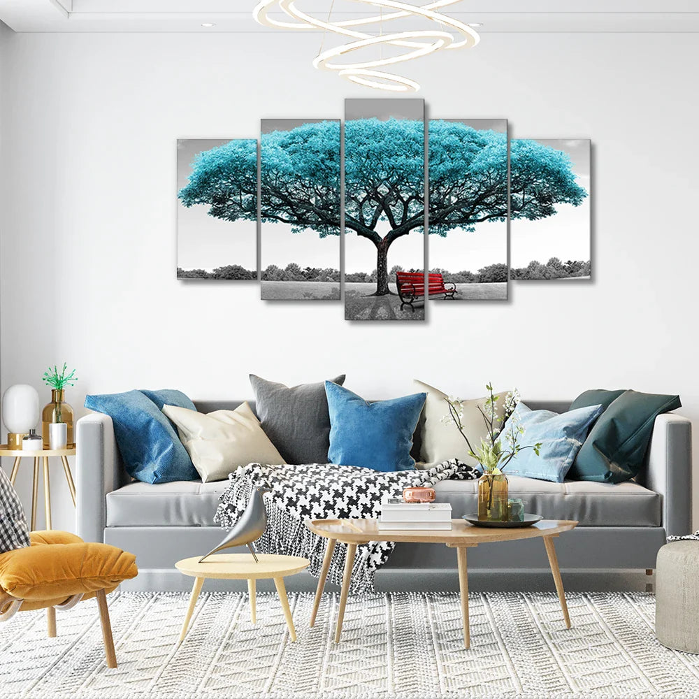 KTX-911123 Modern 5-Piece Canvas Artwork of Trees for Contemporary Home Decor