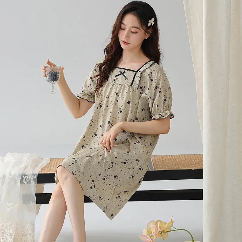 KTX-329171 New Design Plus Size Spring and Autumn Cotton Nightdress Loose Casual Pregnant Women Long Skirts