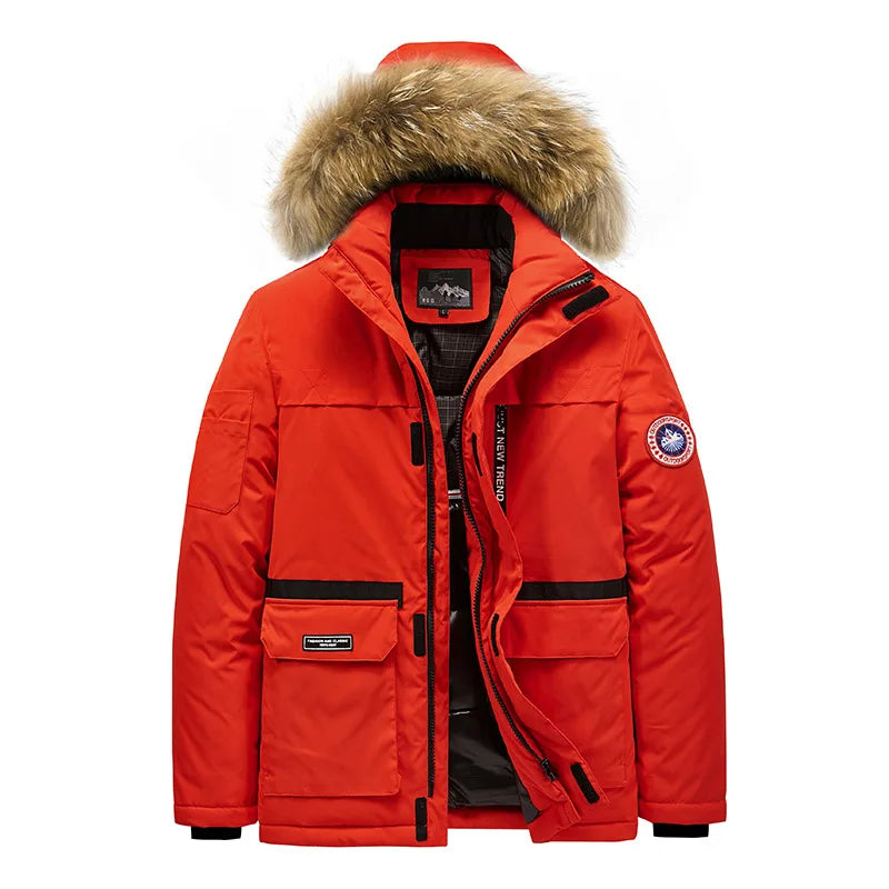 KTX-505363 Mens Winter Jacket Coat Oversized Thick Warm Outdoor Casual Solid Down Jackets for Men Simple Trendy Fur Collar Men's Coats