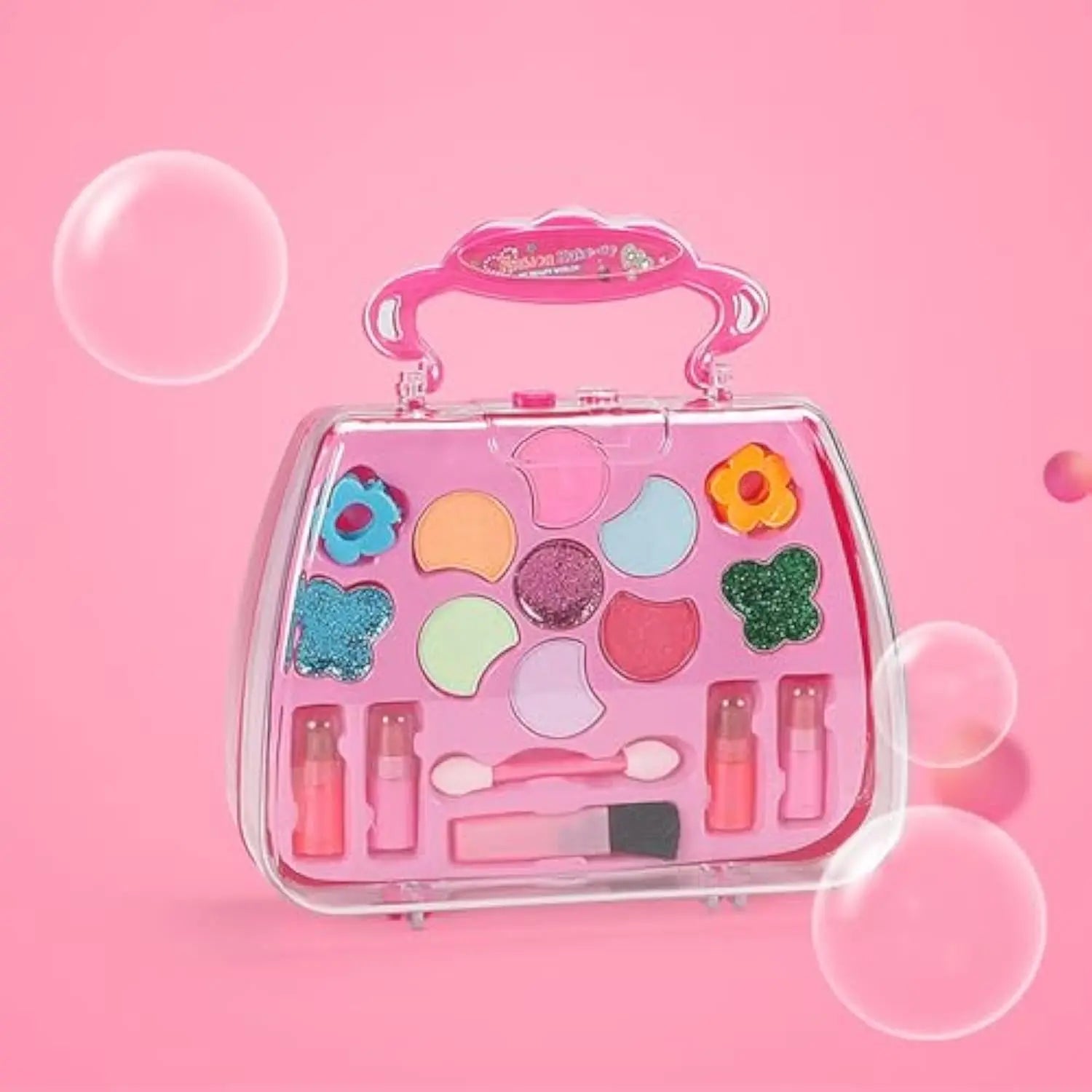 KTX-523603 Kids Pretend Play Makeup Set with Washable Eyeshadow and Lipsticks, Includes Cosmetic Bag, Perfect for Ages 2-13