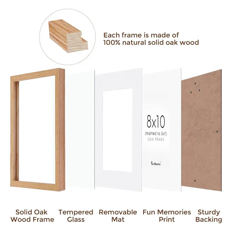 KTX-226899 Solid Oak Wood 8x10 Photo Frame for Wall and Tabletop Display