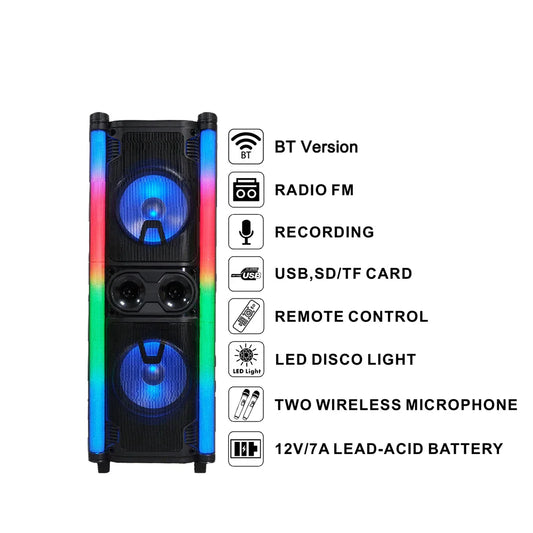 KTX-907091 Portable PA Speaker System with Dual 10" Woofers, 60W Tweeter, and Party Lights