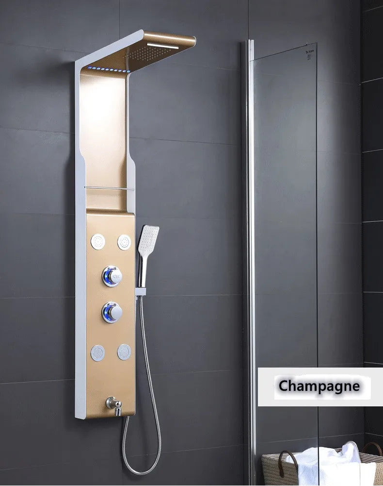 KTX-605459 Stainless Steel Wall Shower Panel with Waterfall Feature, Cold & Hot Water Control, Model YL5503