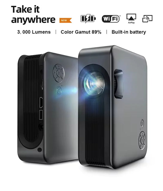 KTX-189011 Portable 1080p Smart WiFi LED Projector with Built-in Battery for 3D and 4K Cinema Experience