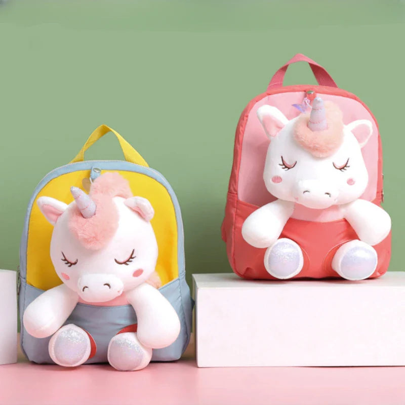 KTX-358547 Lightweight Toddler Backpack for Girls - Ideal Preschool School Bag with Stuffed Toy Features