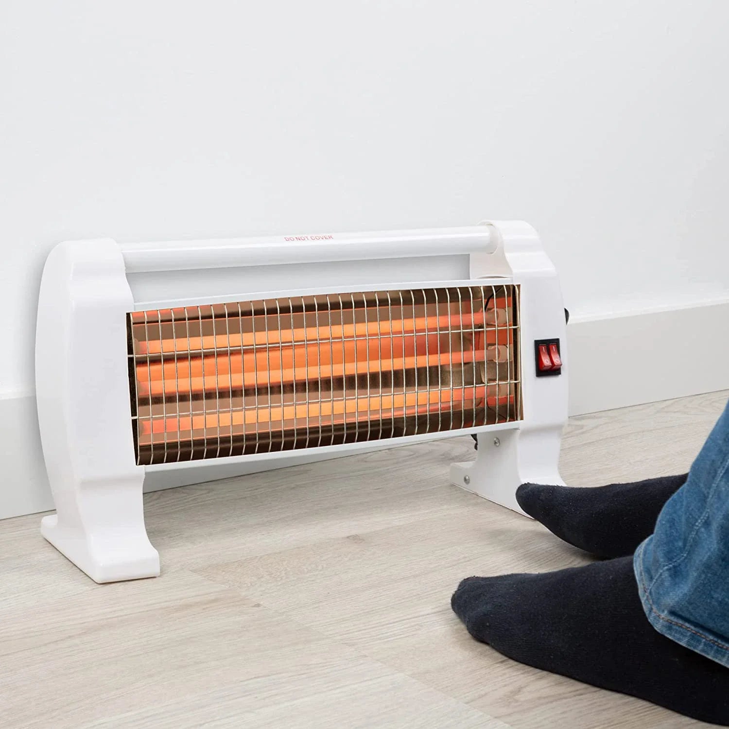KTX-603475 Portable Free Standing Quartz Infrared Heater with 3 Halogen Bars for Under Desk Heating - 1200W