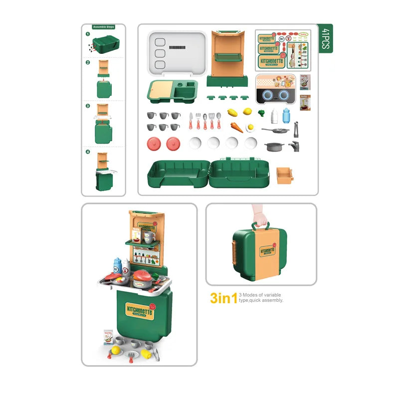 KTX-047891 Kids 3 in 1 Kitchen Tableware Toy Cooking Set for Pretend Play - Ages 2 to 7, ABS Plastic