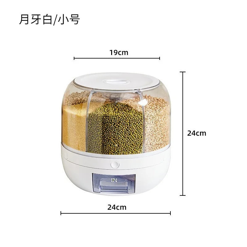 KTX-696723 Moisture-Proof 6-Grid Rotating Rice and Cereal Storage Container