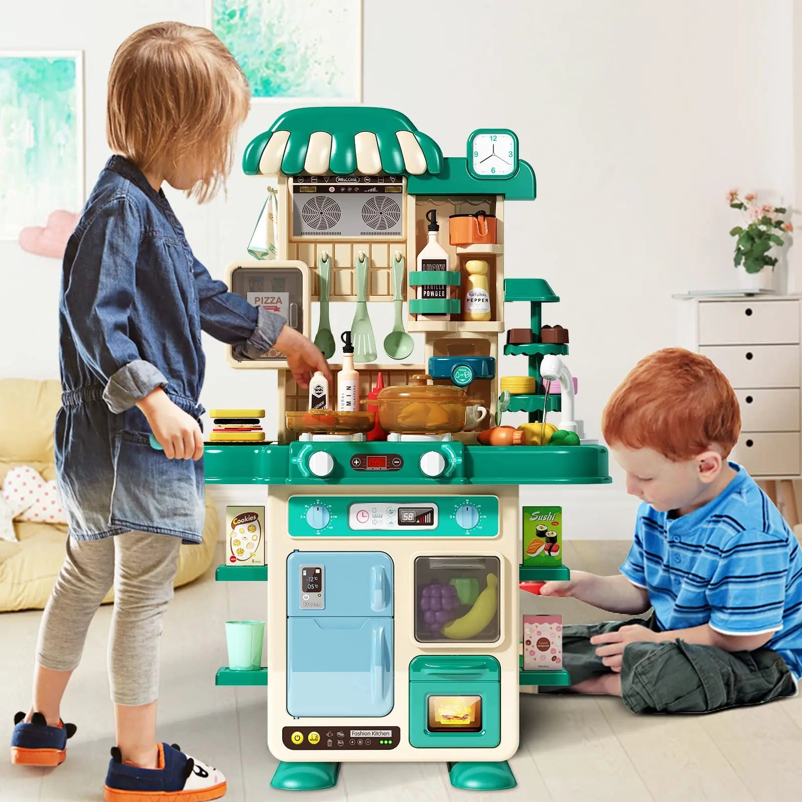 KTX-345107 48-Piece Realistic Kitchen Play Set with Lights and Sounds for Kids Ages 5 and Up