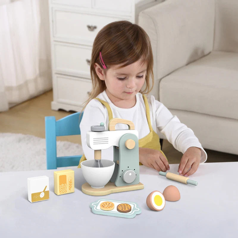KTX-373203 Wooden Kitchen Food Toy Mixer Blender Set for Kids Pretend Play