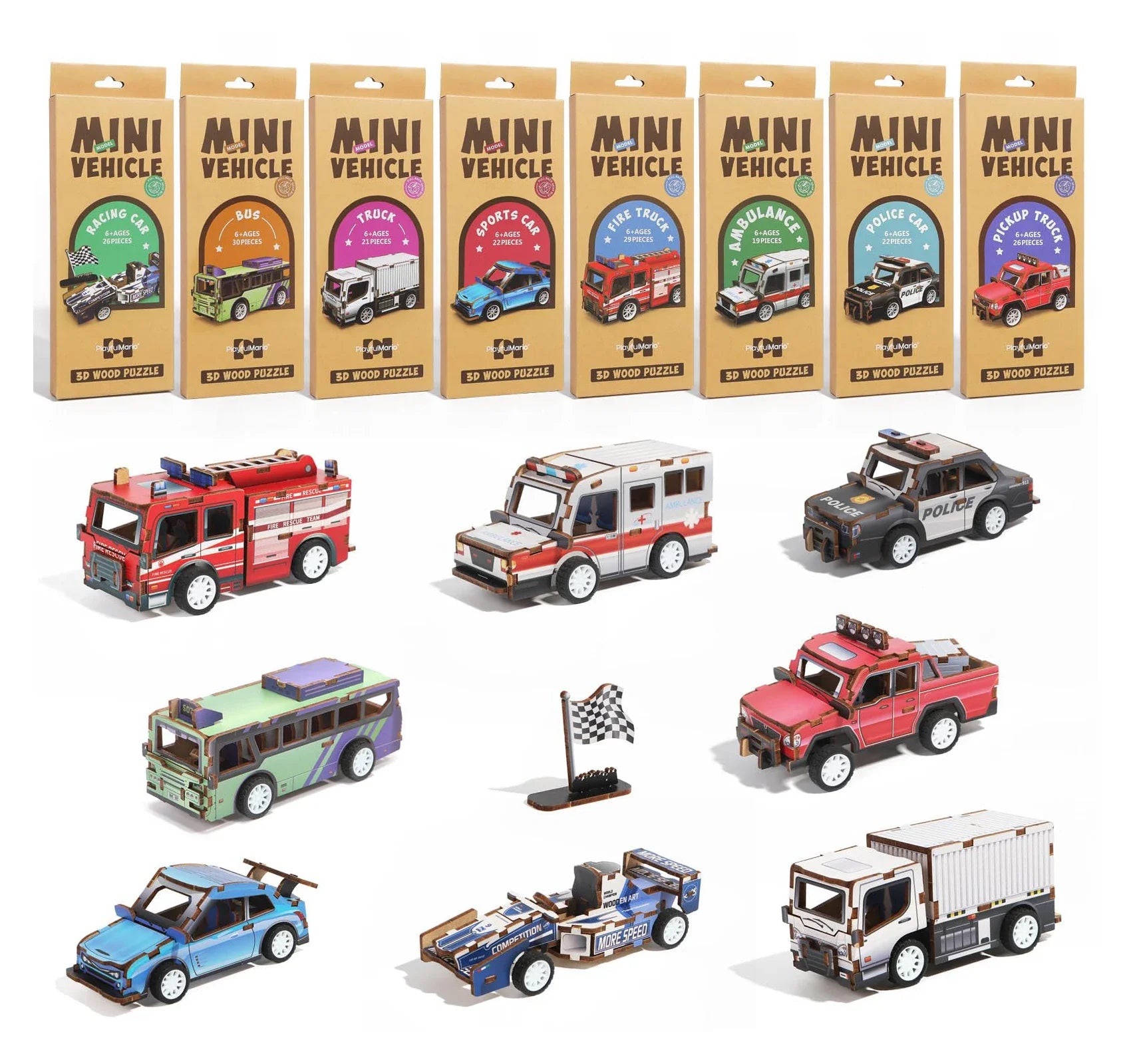 KTX-692051 3D Wooden Puzzle Car for Kids - DIY Assembly Educational Toy