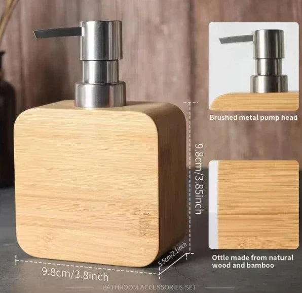 KTX-350611 Bamboo Bathroom Accessories Set with Shower Soap Dish and Mouthwash Cup for Home or Hotel Use