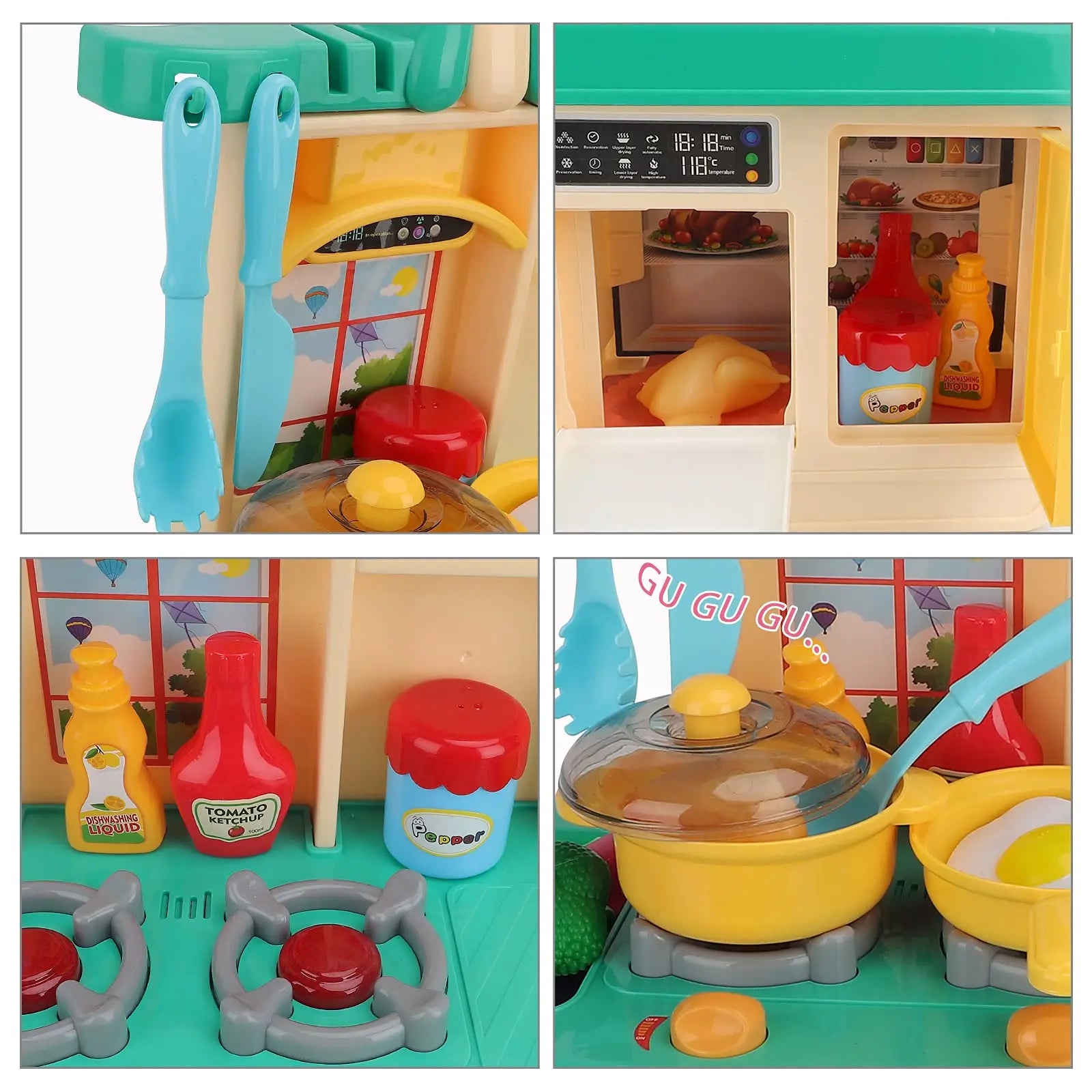 KTX-524755 Realistic Sounds and Lights Kitchen Playset for Kids - 23-Piece Role Play Cooking Toy Set