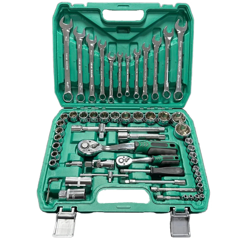 KTX-149011 61-Piece Chrome Vanadium Steel Manual Tool Kit for Automotive Repairs with Ratchet Socket Wrench Set