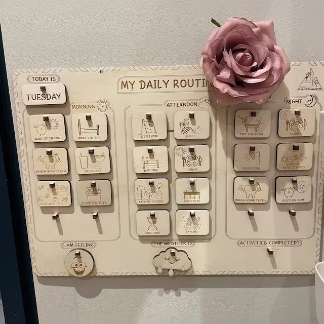 KTX-065619 Daily Routine Wooden Chore Board Planner with Checklist Lines