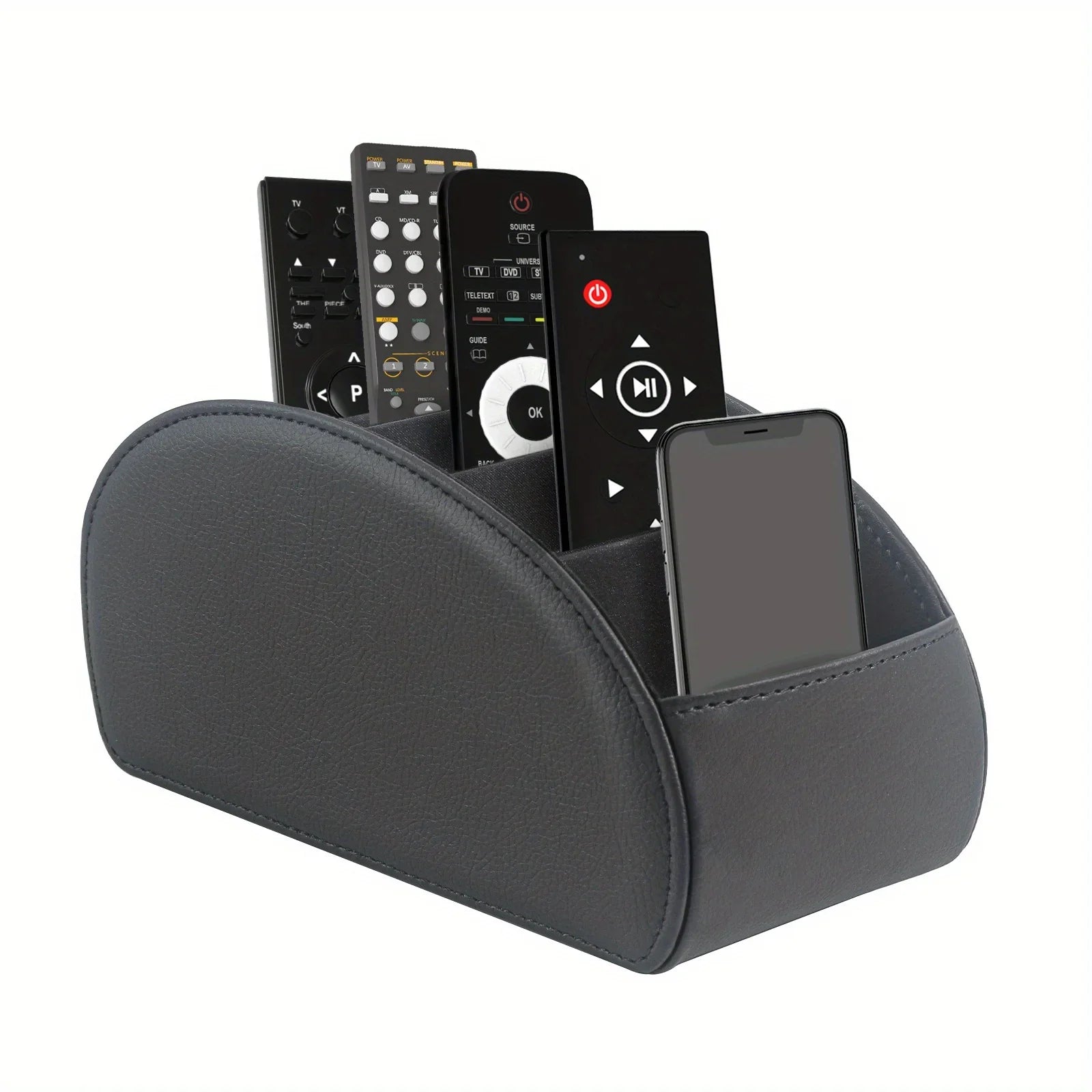 KTX-829715 Five-Compartment PU Leather Remote Control Holder for Organising and Desk Storage