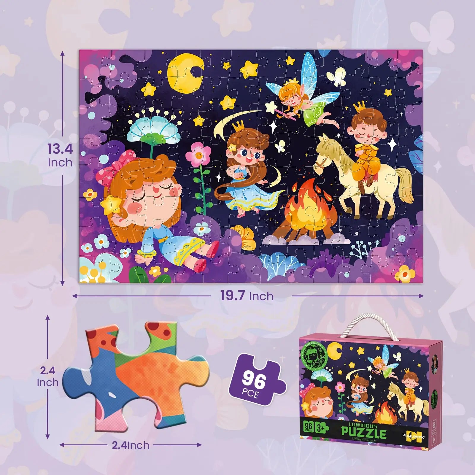 KTX-264915 Glow in the Dark 96-Piece Jigsaw Puzzle for Kids - Unique Educational Luminous Toy