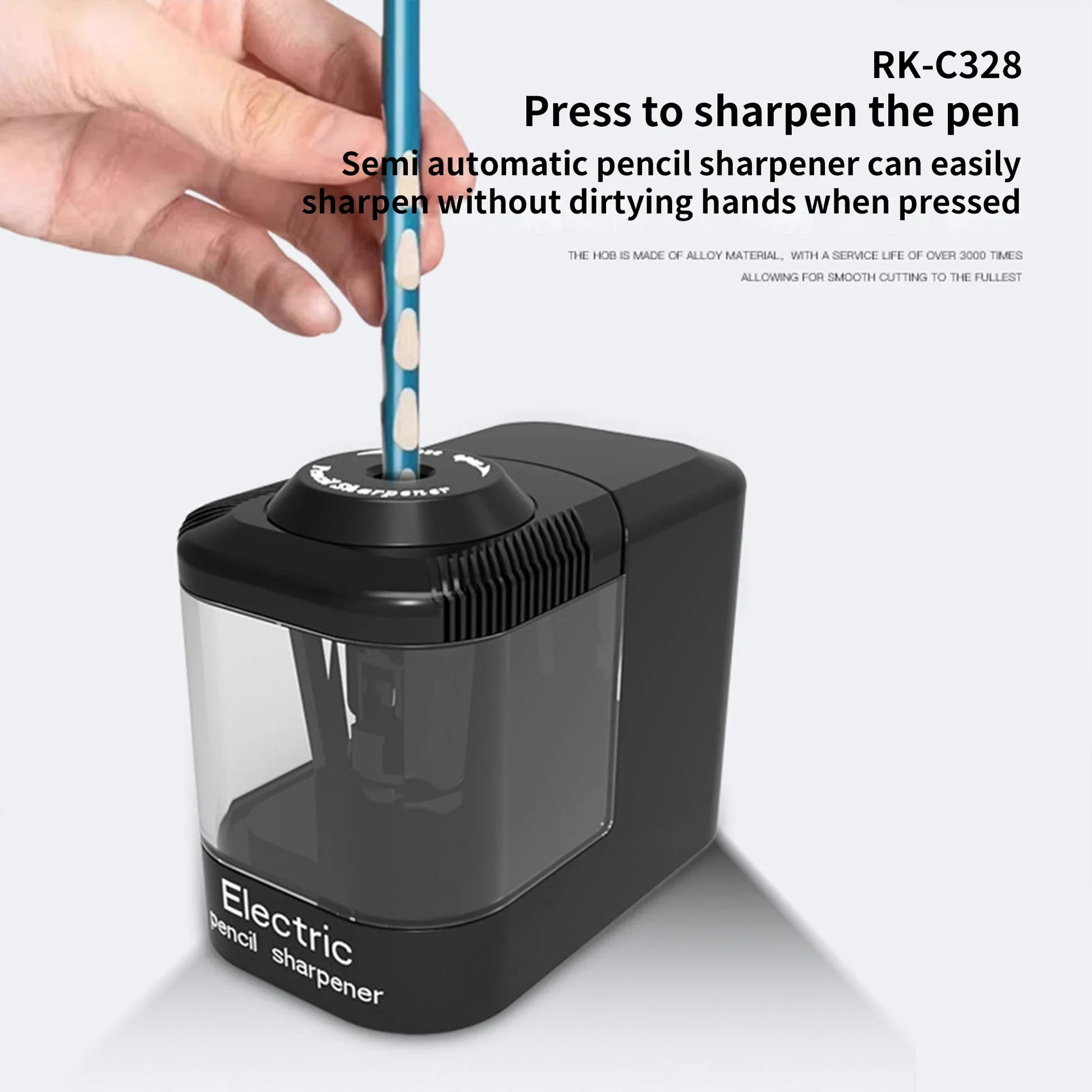 KTX-543635 Automatic Pencil Sharpener with Helical Steel Blade for Safe Use by Students, Artists, and Adults