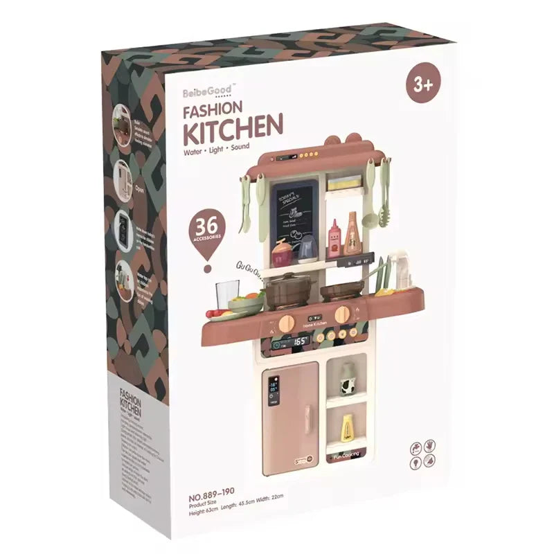 KTX-672787 63Cm Plastic Kitchen Play Set with 36 Food Toys and Light for Kids