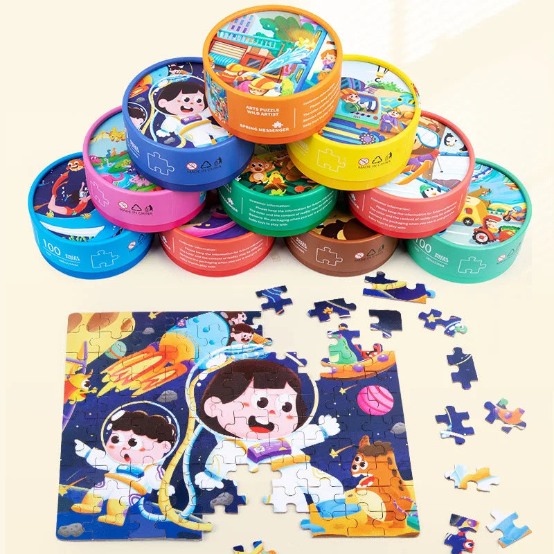 KTX-988883 Children's Dinosaur Jigsaw Puzzle - 100 Pieces Cartoon Barrel Puzzle Toy