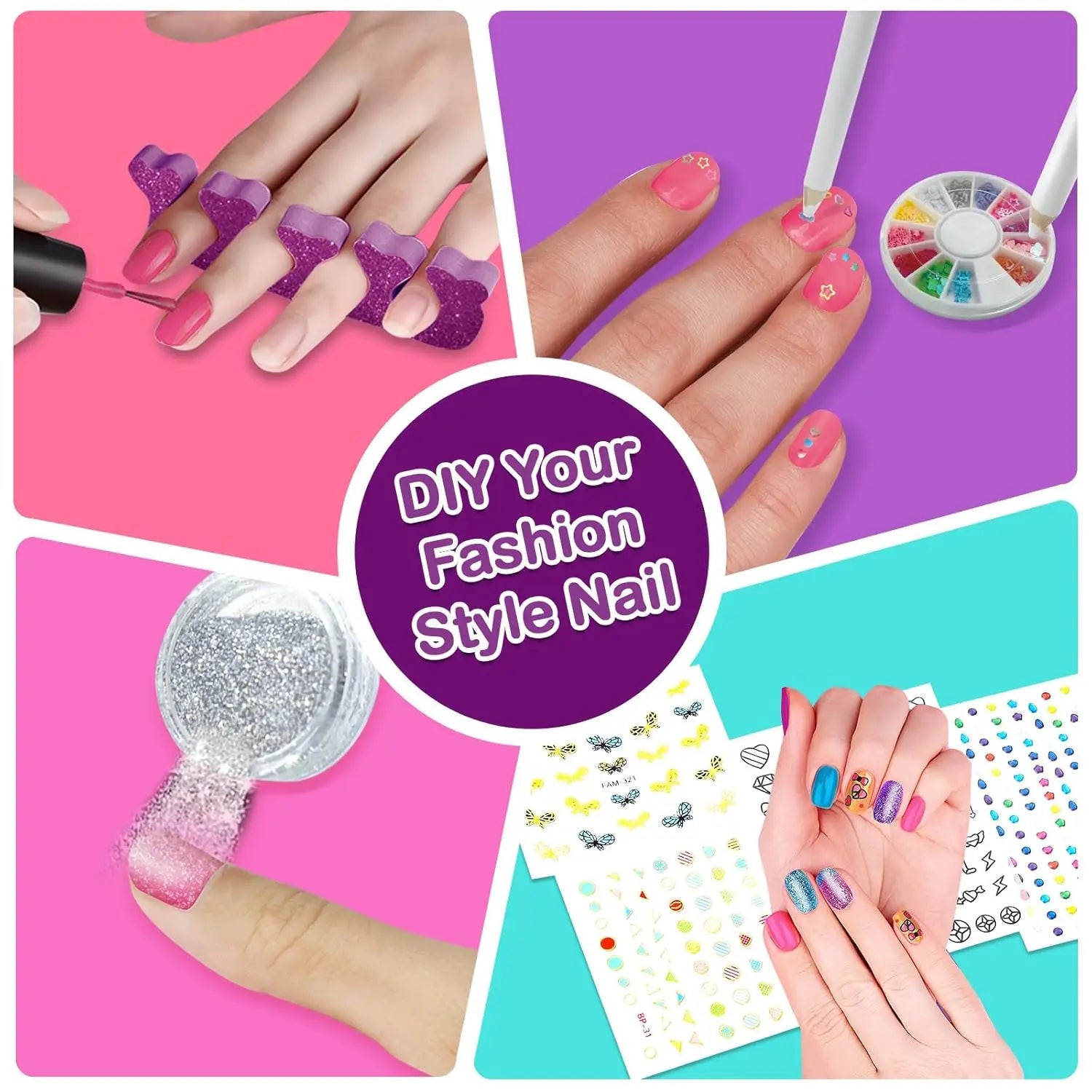 KTX-458067 Kids DIY Nail Polish Play Set for Girls Ages 2-13 - Colorful Makeup Kit in Box